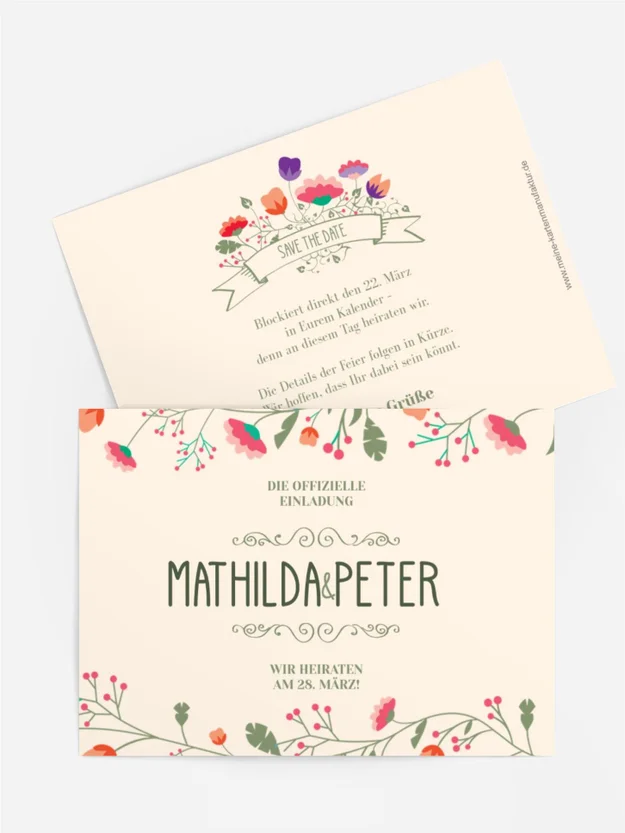 Save the Date Karte Lebendiger Blumenstrauß
