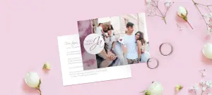 Hochzeitskarten im Postkarten Format für die Hochzeit auf dem Standesamt und in der Kirche in Flieder auf fliederfarbenem Untergrund