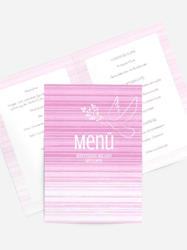 Menükarte Konfirmation Taube 2 Menükarte Konfirmation Taube 2