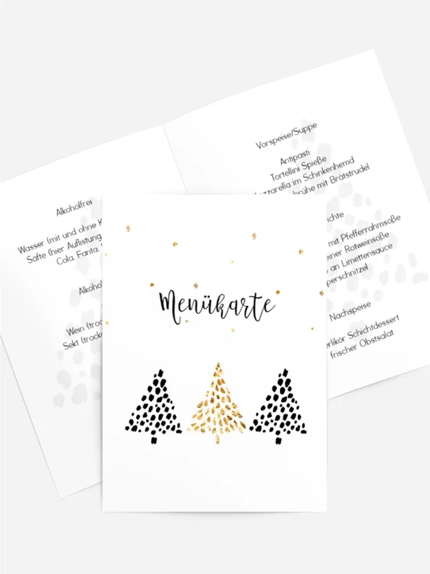 Menükarte Weihnachten Goldene Weihnachtsbäume