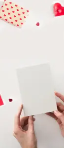 Valentinskarte ganz in weiss, schon bereit für lustige Sprüche