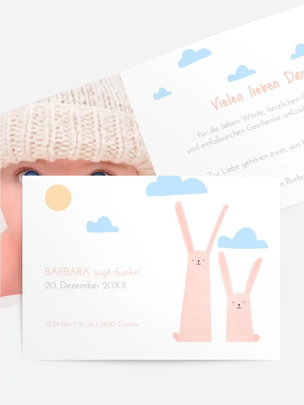 Dankeskarte Geburt - Häschen Dankeskarte Geburt - Häschen