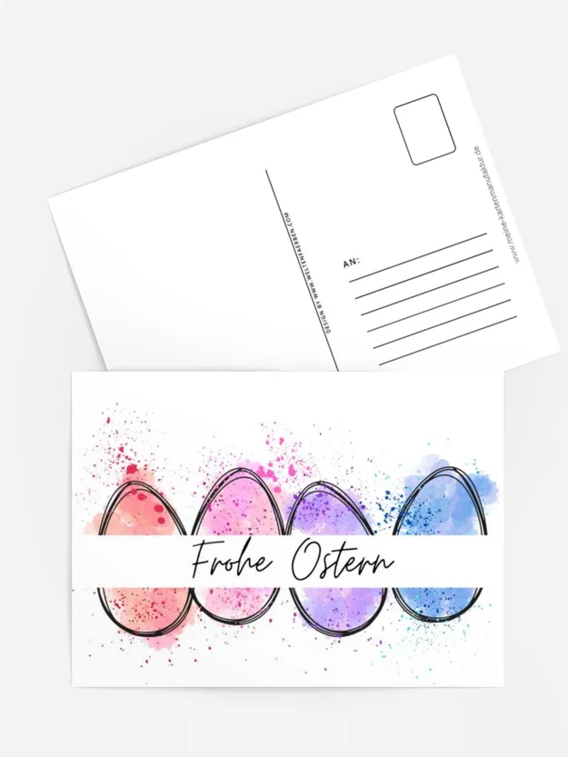 Aquarellkarte „Frohe Ostern“ – Bunte Eier im Pastellzauber