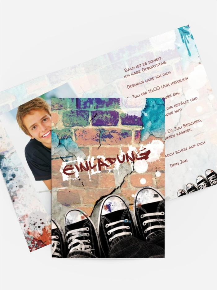 Einladung zum Geburtstag Graffiti Schuhe Foto Einladung zum Geburtstag Graffiti Schuhe Foto