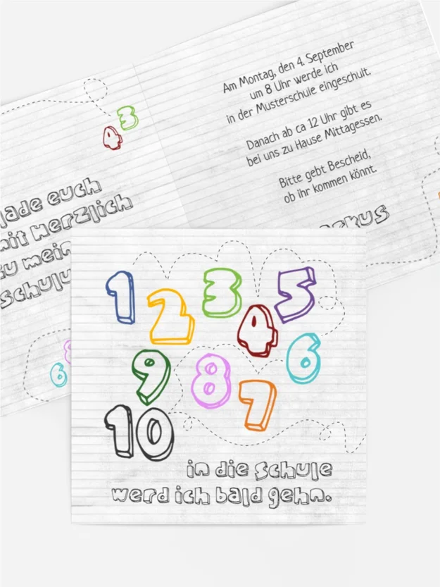 Einschulungskarte eins bis zehn Einschulungskarte eins bis zehn