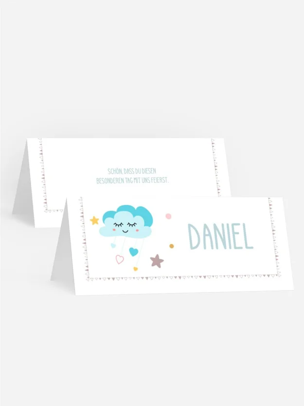 Tischkarte Taufe Schlafspielzeug