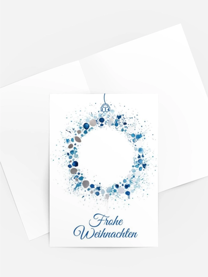 Aquarell Weihnachtskarte Kugel in Blau „Frohe Weihnachten“ Aquarell Weihnachtskarte Kugel in Blau „Frohe Weihnachten“