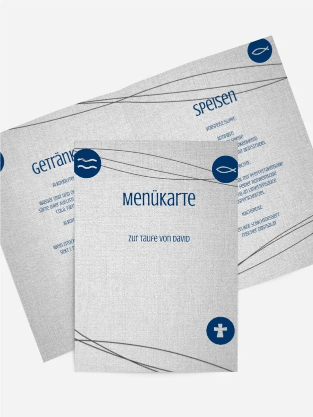 Menükarte Taufe Taufsymbole an Schnüren