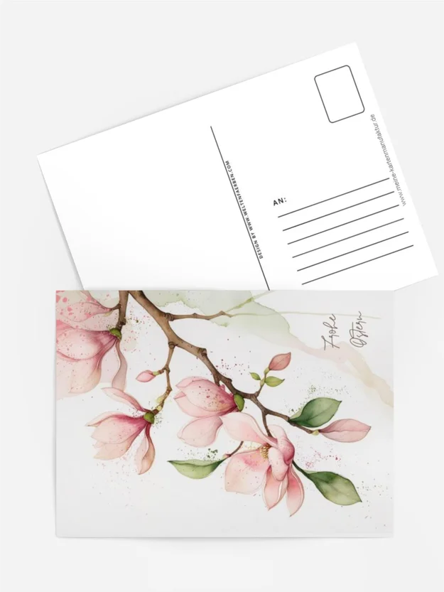 „Osterkarte Magnolia Aquarell – Frühlingshafte Blumengrußkarte“