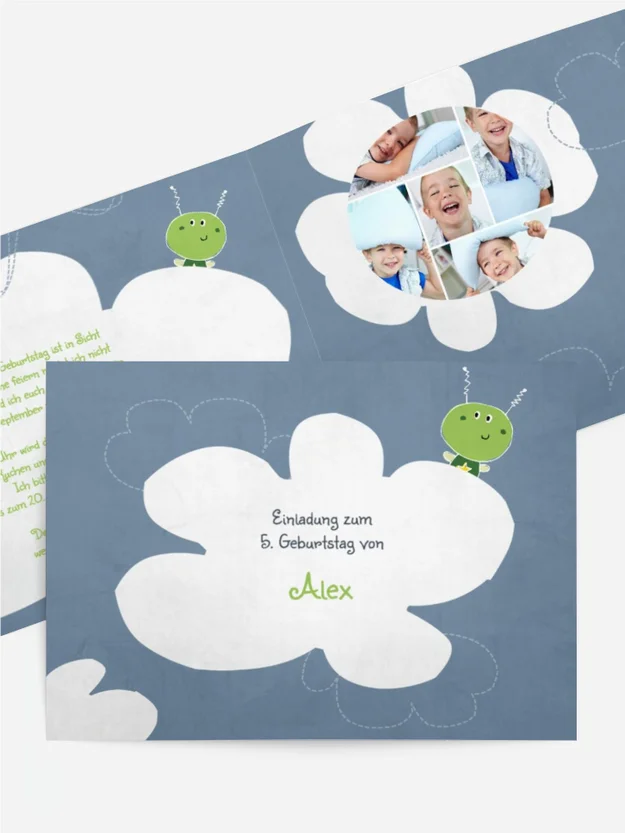 Kindergeburtstagseinladung "Alien mit Foto" Kindergeburtstagseinladung "Alien mit Foto"