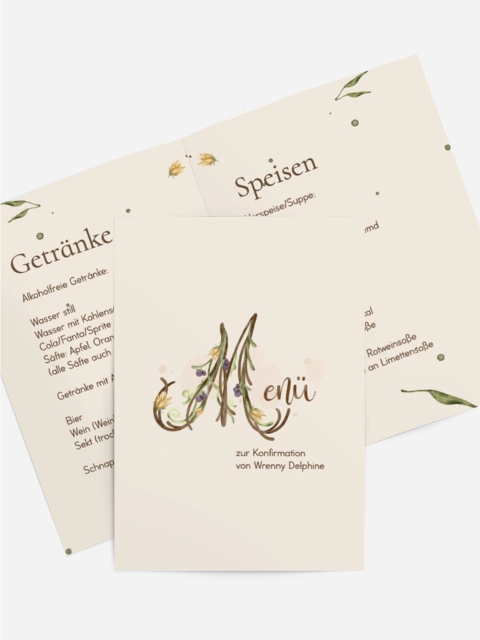 Menükarte Konfirmation Getrocknete Blume Menükarte Konfirmation Getrocknete Blume