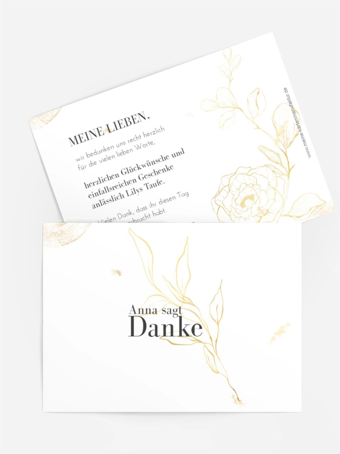 Dankeskarte Taufe Goldene Blumen