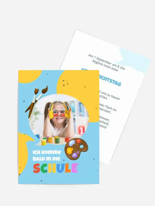 Einladungskarte Einschulung Malfarben