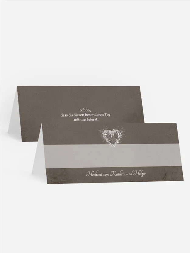 Tischkarte Hochzeit glamour heart