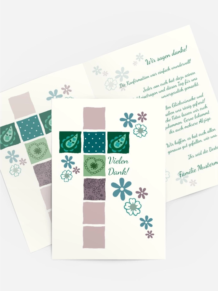 Dankeskarte Konfirmation Florales Kreuz Dankeskarte Konfirmation Florales Kreuz