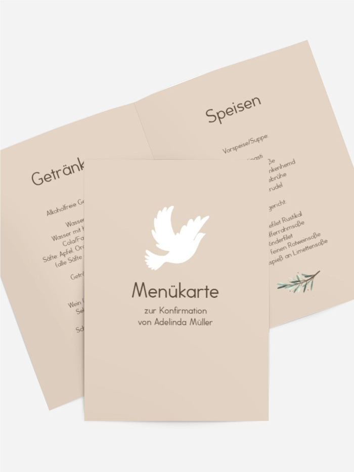 Menükarte Konfirmation Hoffnungstaube Menükarte Konfirmation Hoffnungstaube