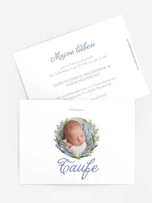 Einladungskarte Taufe Lavendelkranz