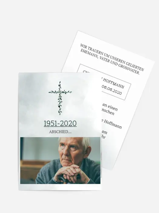 Trauerkarte Pflanzenkreuz & Foto