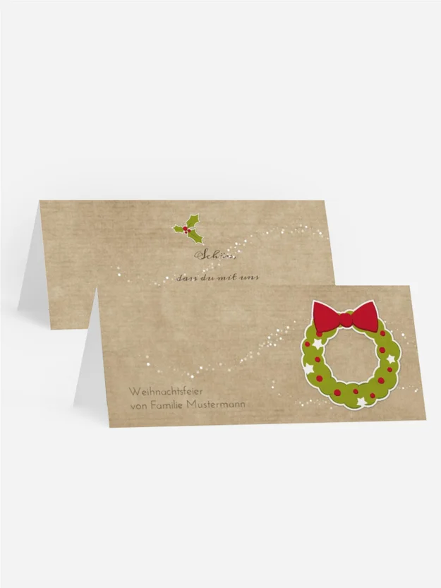 Tischkarte Weihnachtskranz 2