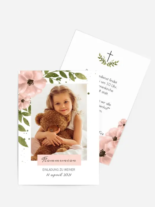 Einladungskarte Kommunion Blumig