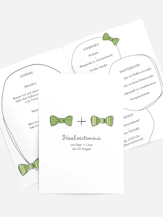 Menükarte zur Hochzeit Fliegen