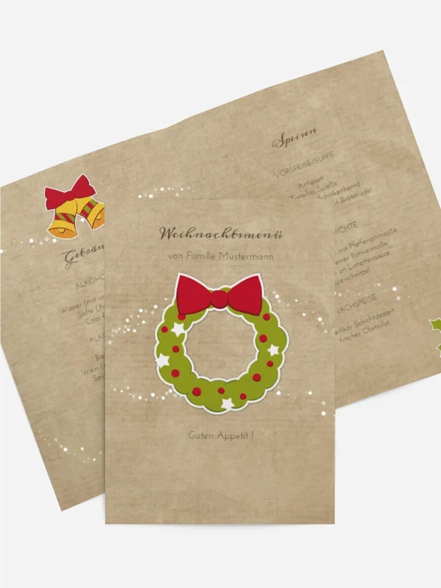 Weihnachtsmenükarte Weihnachtskranz 2