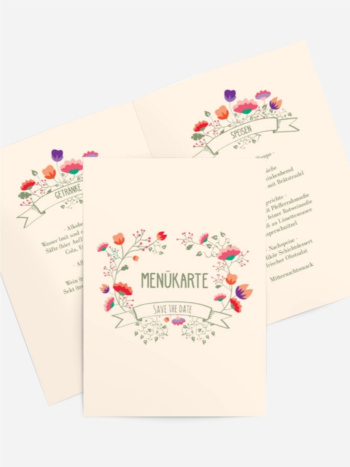 Menükarte Lebendiger Blumenstrauß