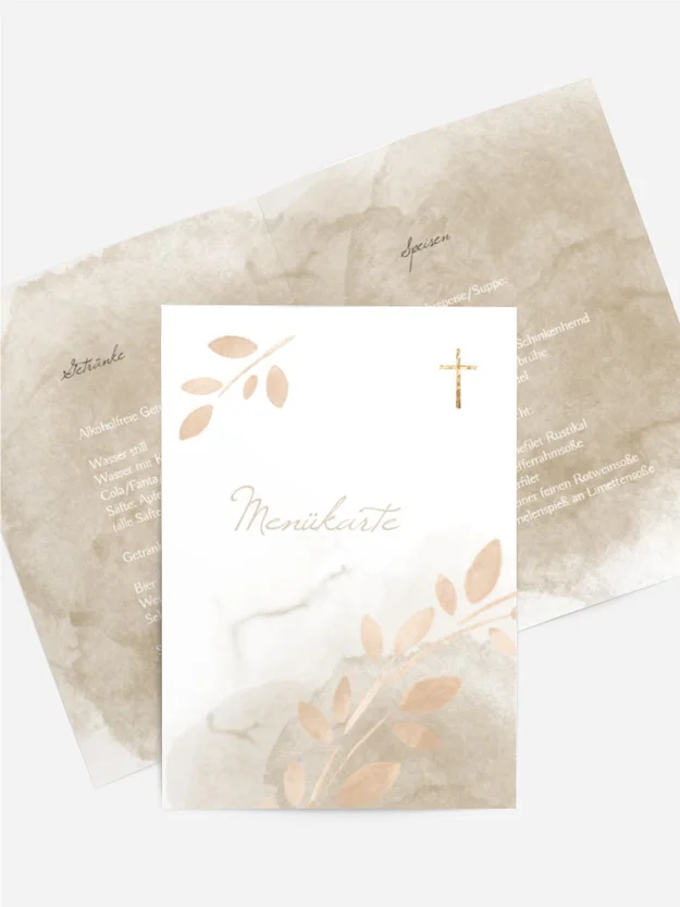 Menükarte Konfirmation Goldene Zweige