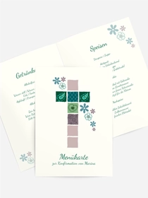 Menükarte Konfirmation Florales Kreuz