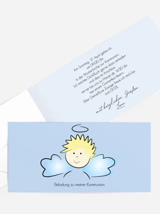 Einladungskarte Kommunion Engelchen Jungs Einladungskarte Kommunion Engelchen Jungs
