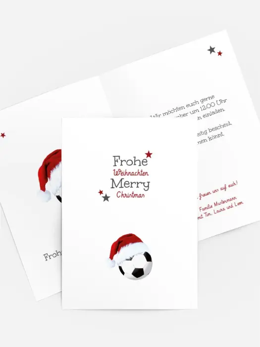 Weihnachts Einladungskarte privat Fußballmütze