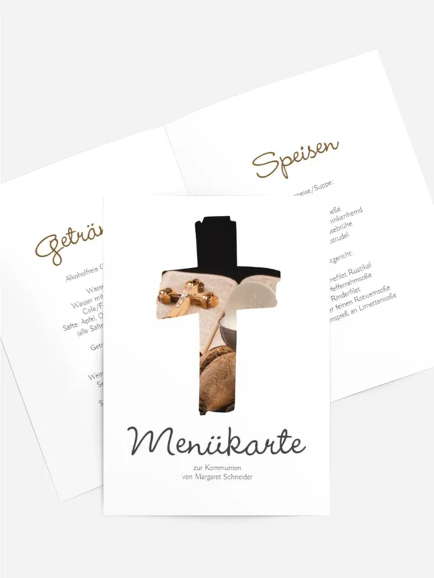Menükarte Kommunion Transparentes Kreuz