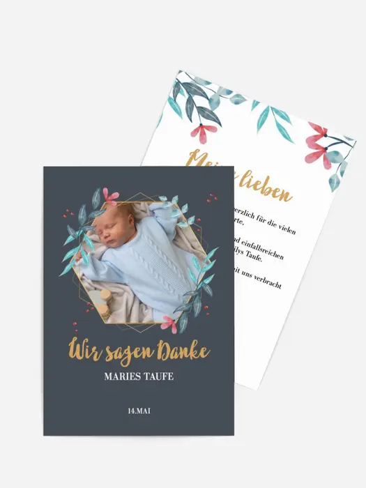 Dankeskarte Taufe Blumenschleifen