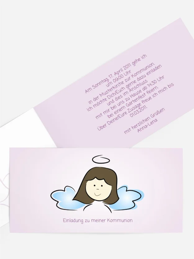 Einladungskarte Kommunion Engelchen Mädchen Einladungskarte Kommunion Engelchen Mädchen