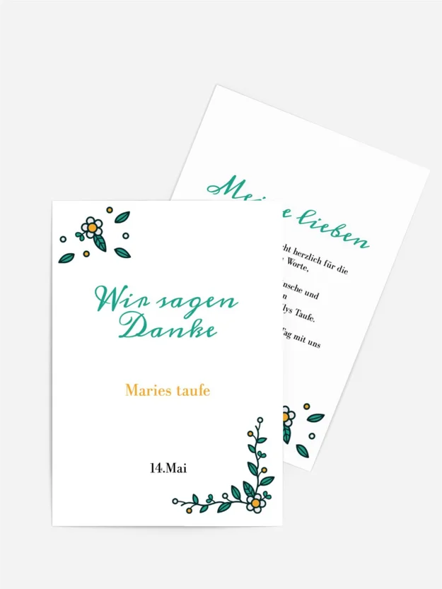 Dankeskarte Taufe Kamille-Ornament Dankeskarte Taufe Kamille-Ornament