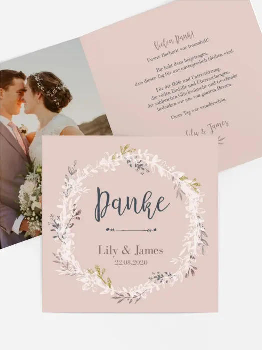 Dankeskarte Hochzeit "Leaf Wreath"