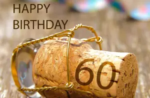Korken mit der Zahl des runden Geburtstages, Spruch Happy Birthday darüber, als witzige Vorlage für die Geburtstagseinladung