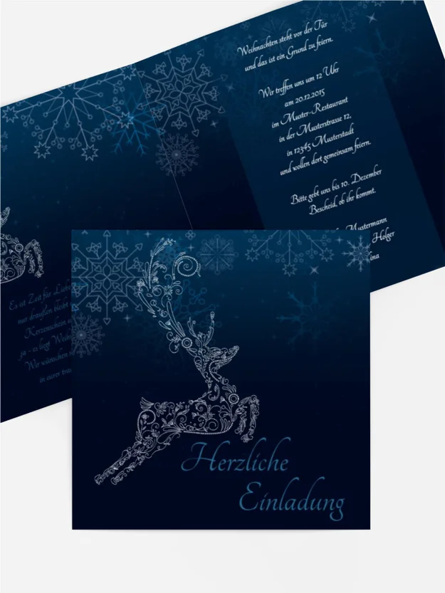 Weihnachtseinladung Schnörkelhirsch