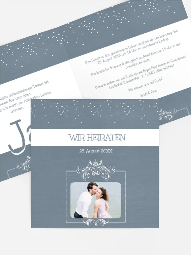 Hochzeitseinladung in zartem blau