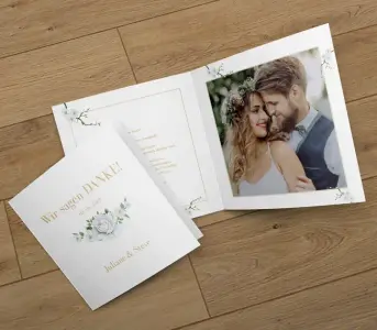 Dankeskarte zur Hochzeit mit Hochzeitspaar als Motiv
