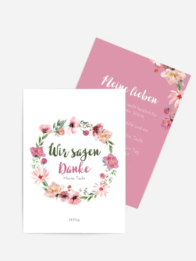 Dankeskarte Taufe Blumenkaskade Dankeskarte Taufe Blumenkaskade