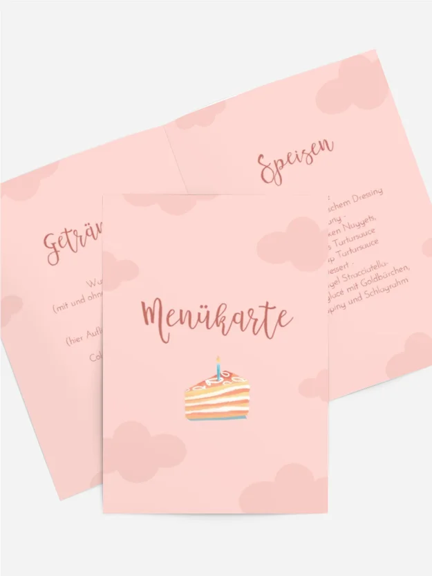 Menükarte Geburtstag Cloud-Urlaub