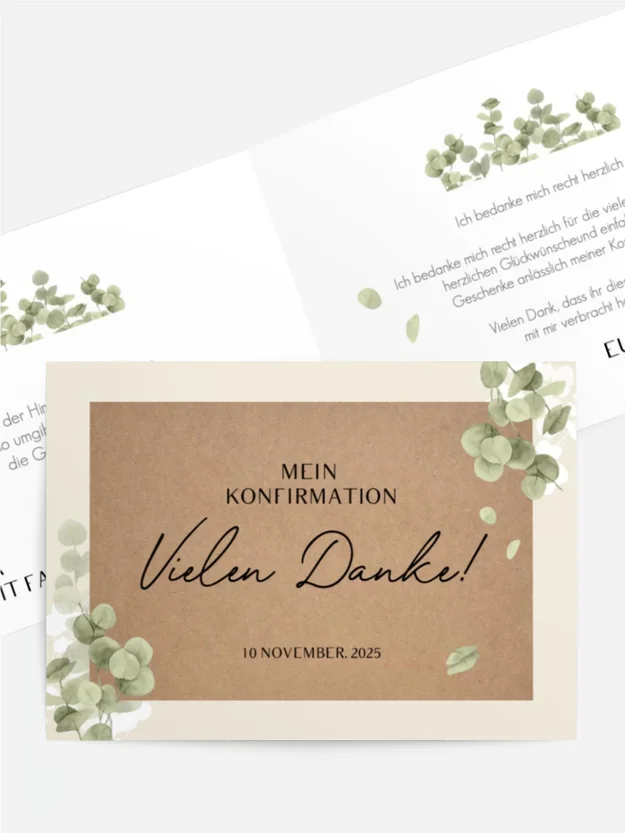 Dankeskarte Konfirmation Umgeben von Blättern Dankeskarte Konfirmation Umgeben von Blättern