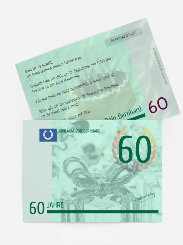 Einladungskarte zum Geburtstag Geldschein 60 Einladungskarte zum Geburtstag Geldschein 60