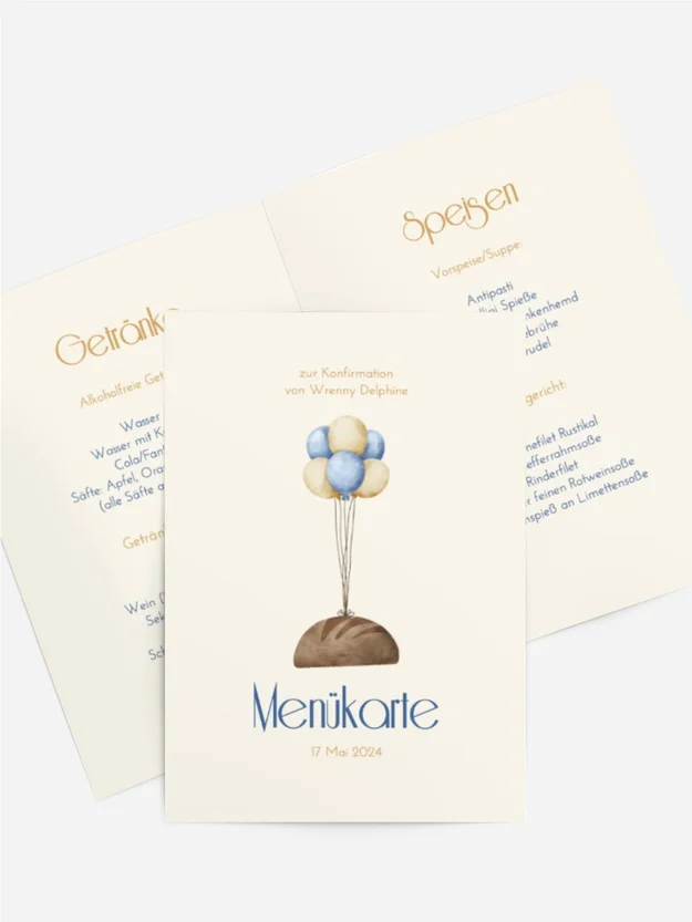 Menükarte Konfirmation  Bälle herum