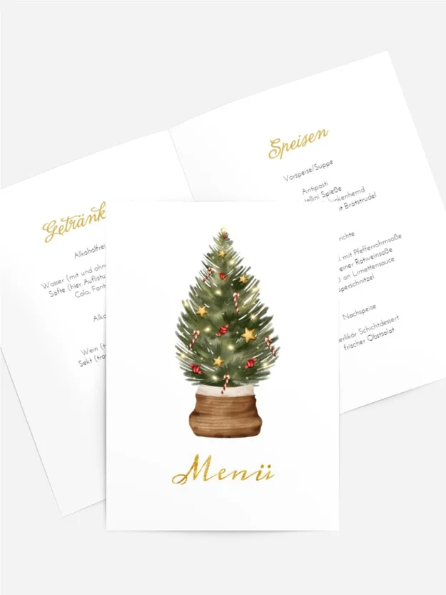 Menükarte Weihnachten Üppiger Weihnachtsbaum