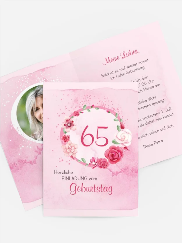 Einladung zum 65. Geburtstag Aquarell Rosen Foto Einladung zum 65. Geburtstag Aquarell Rosen Foto