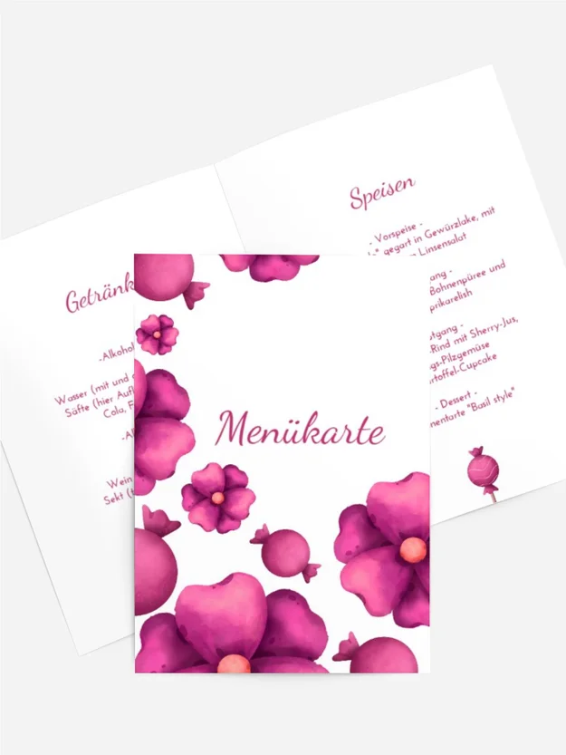 Menükarte Geburtstag  Rote Blumen