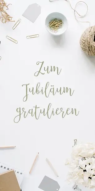Eine Grußkarte mit dem Text: "Zum Jubiläum gratulieren."