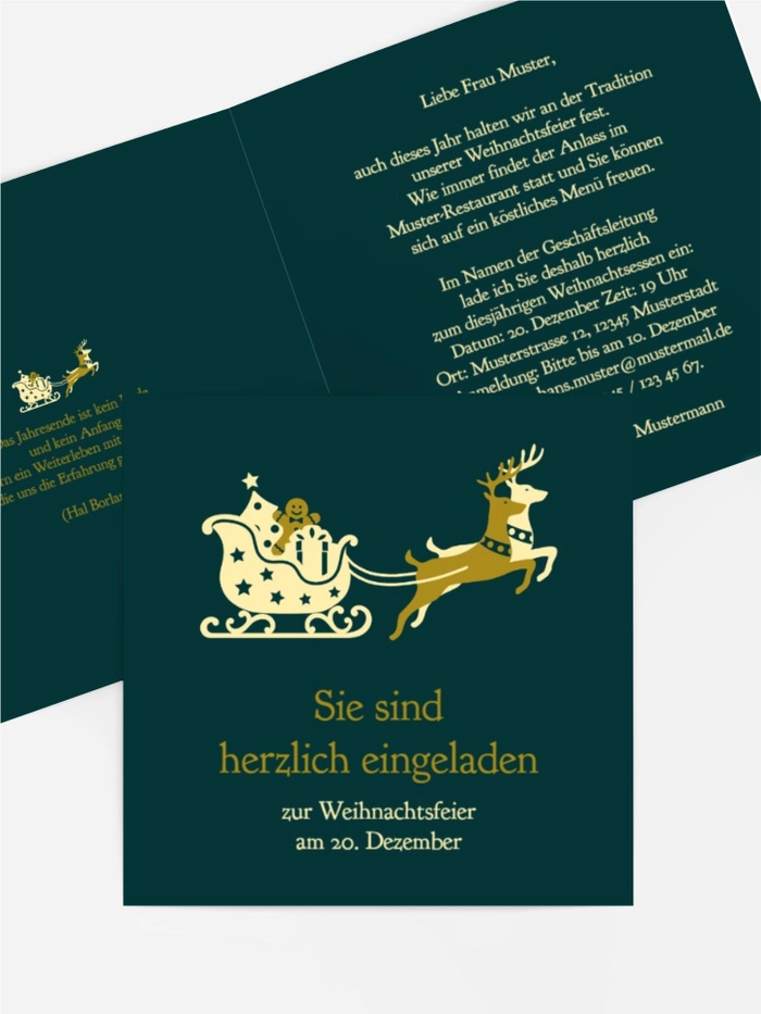 Einladungskarte Weihnachten Geschäft Kutsche